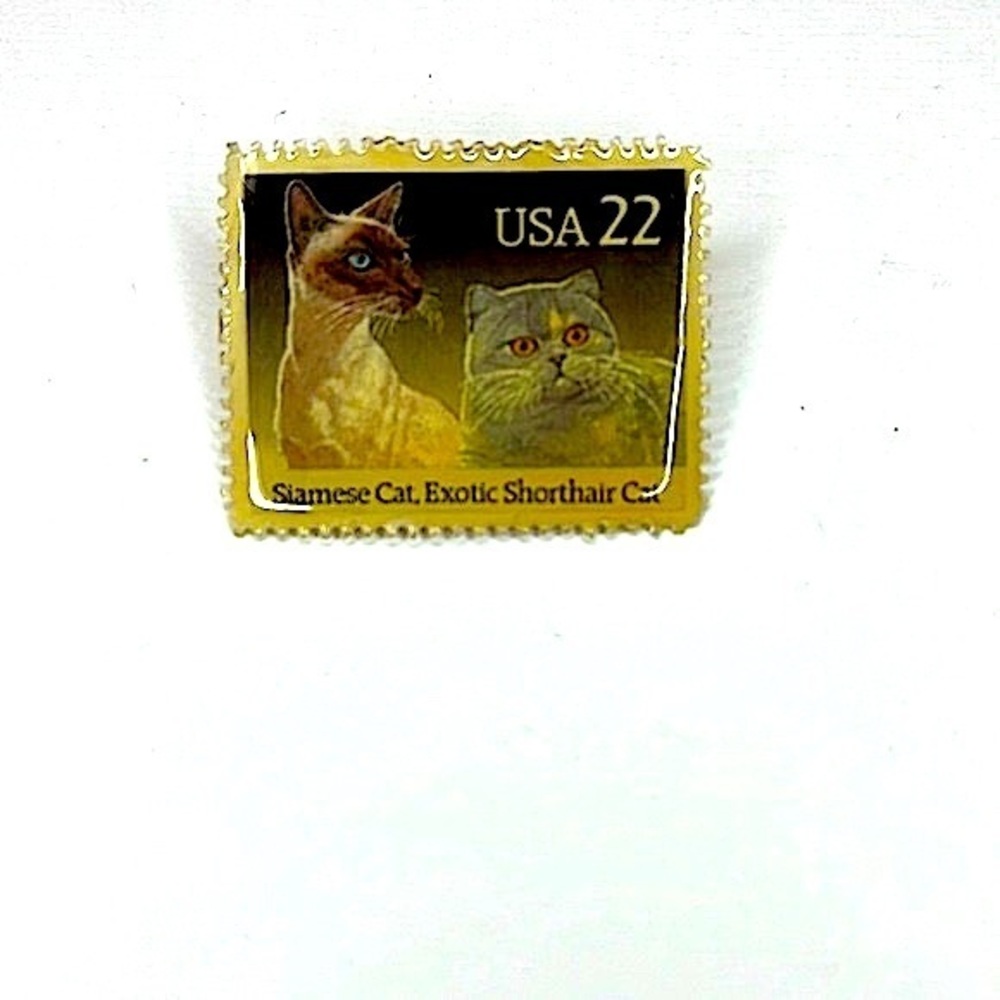 Siamese Cat + Exotic Short Hair Cat | US 22 Stamp Enamel Pin 🐈‍⬛ Estate Jewelry